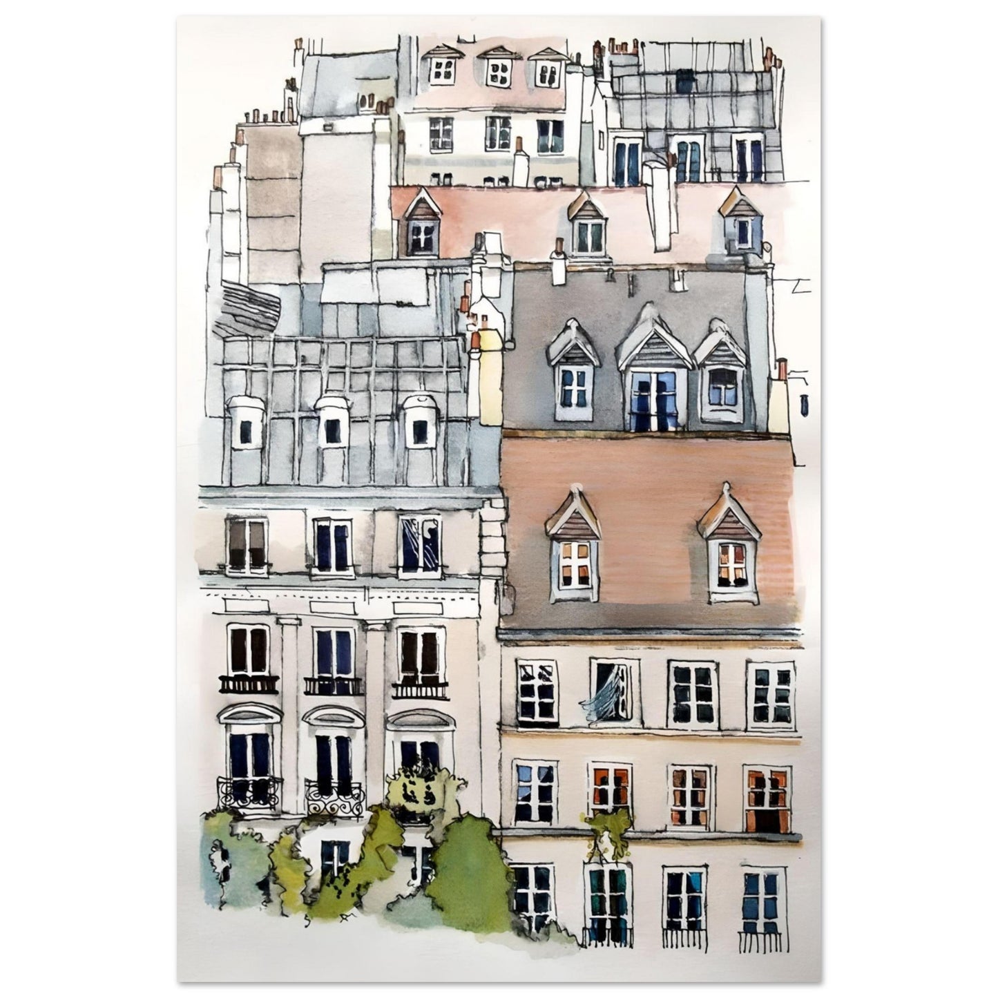 Paris Street Scene, Houses in France - Print