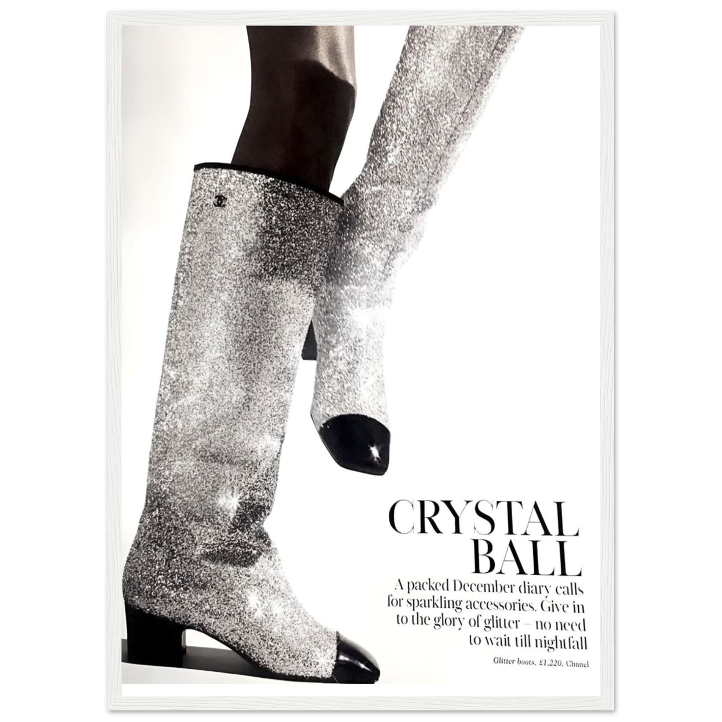 Crystal Ball: Chanel Glitter Boots - Wooden Framed Print