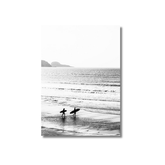 black & white surfing ocean - Poster