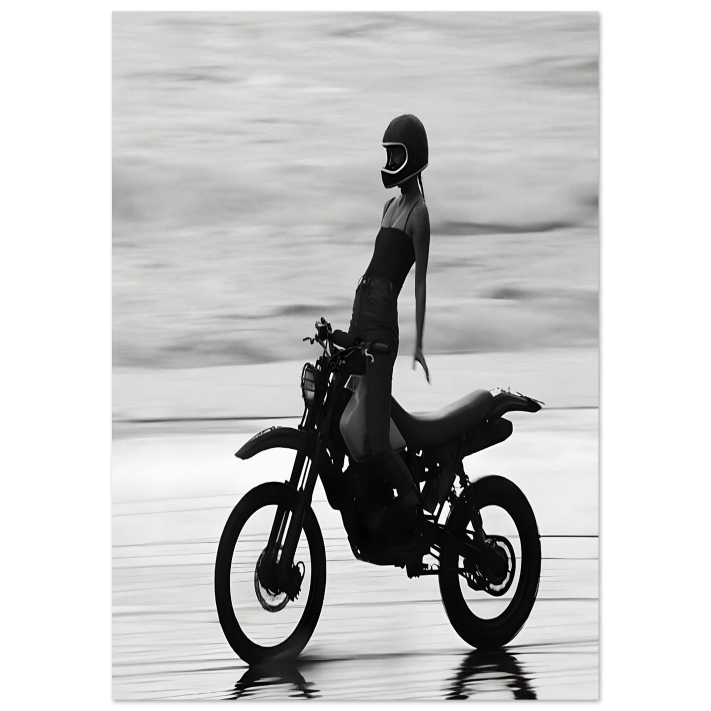 black and white girl motorcycle  - Poster