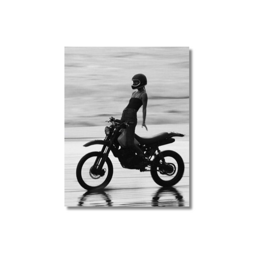 black and white girl motorcycle  - Poster