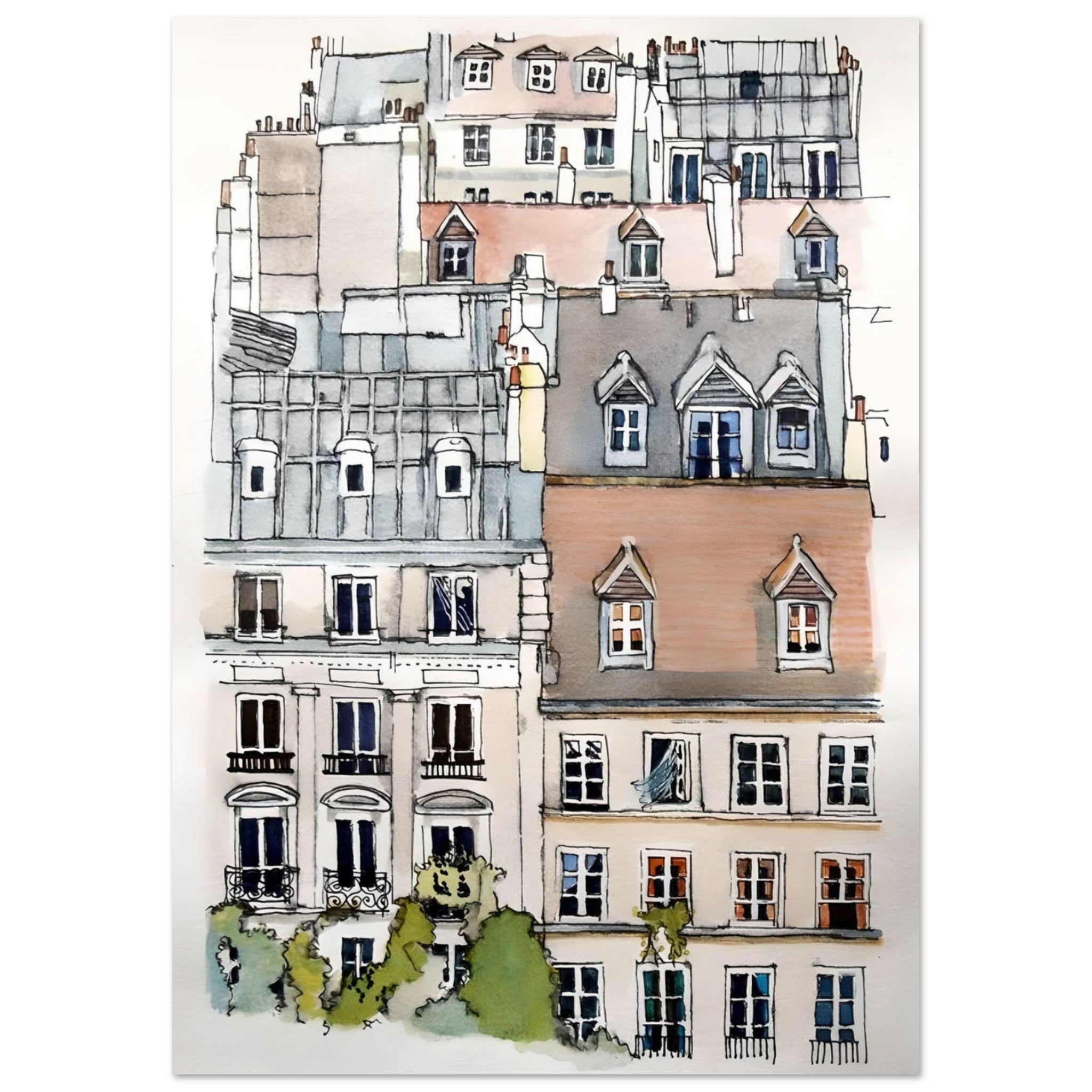 Paris Street Scene, Houses in France - Print