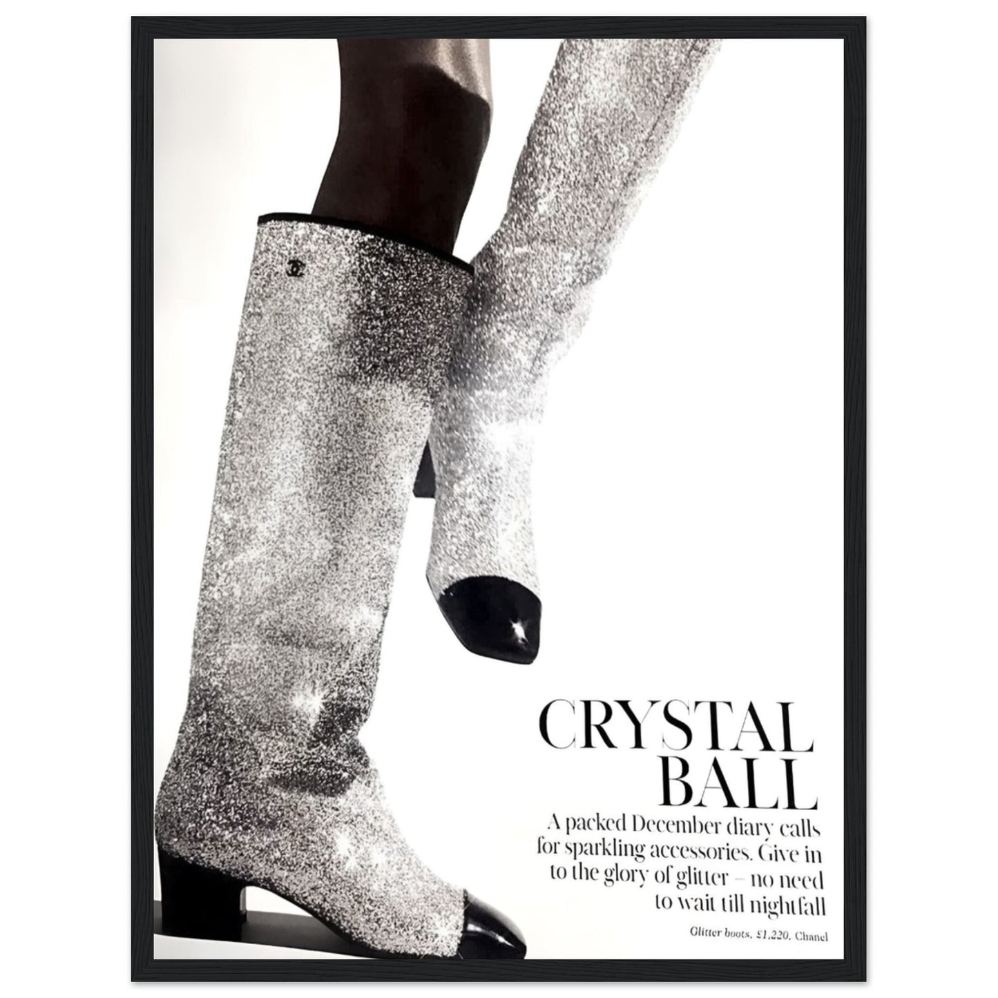 Crystal Ball: Chanel Glitter Boots - Wooden Framed Print