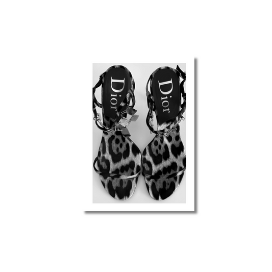 Leopard Glam Heels - Black & White - Poster