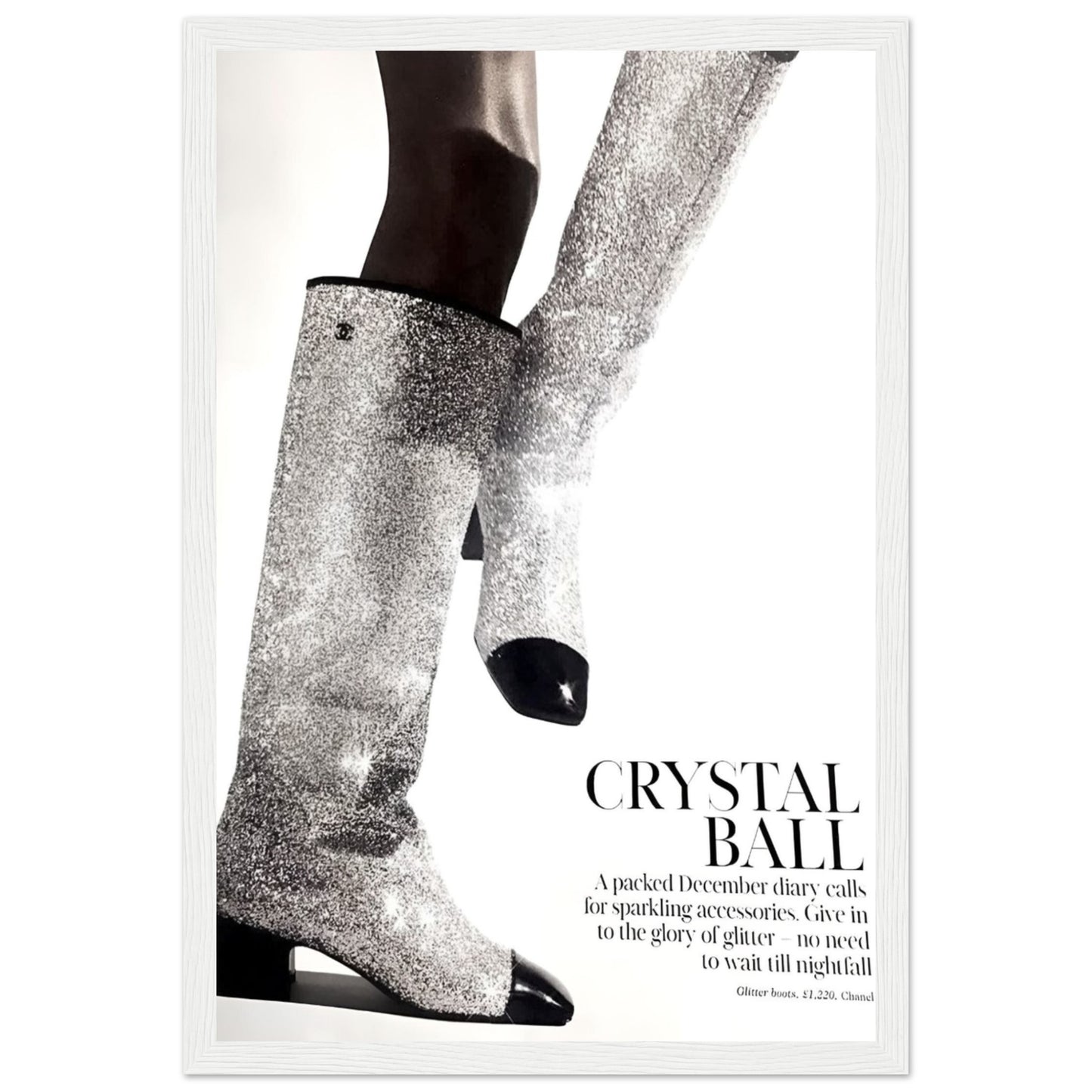 Crystal Ball: Chanel Glitter Boots - Wooden Framed Print