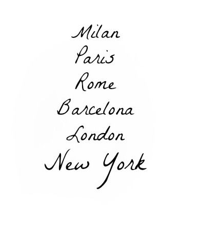 Milan, Paris, Rome, Barcelona, New York - poster