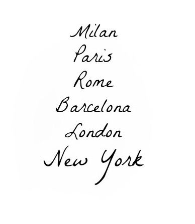 Milan, Paris, Rome, Barcelona, New York - poster