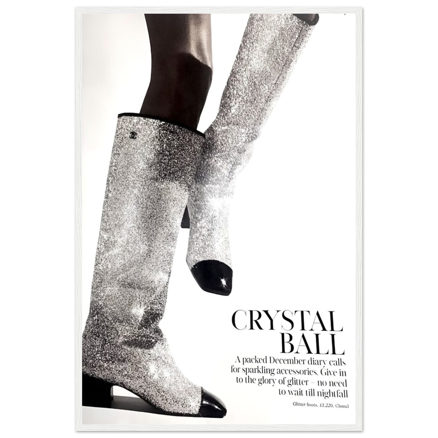 Crystal Ball: Chanel Glitter Boots - Wooden Framed Print