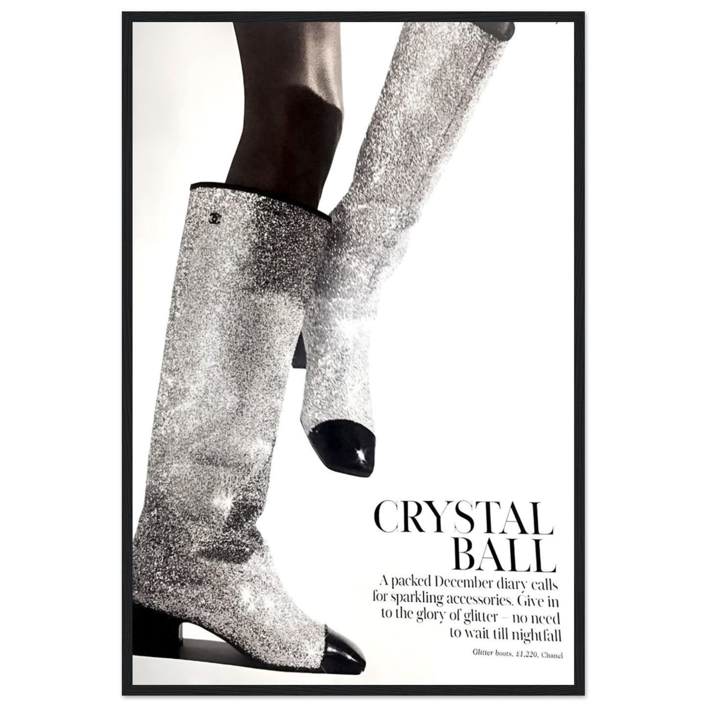 Crystal Ball: Chanel Glitter Boots - Wooden Framed Print