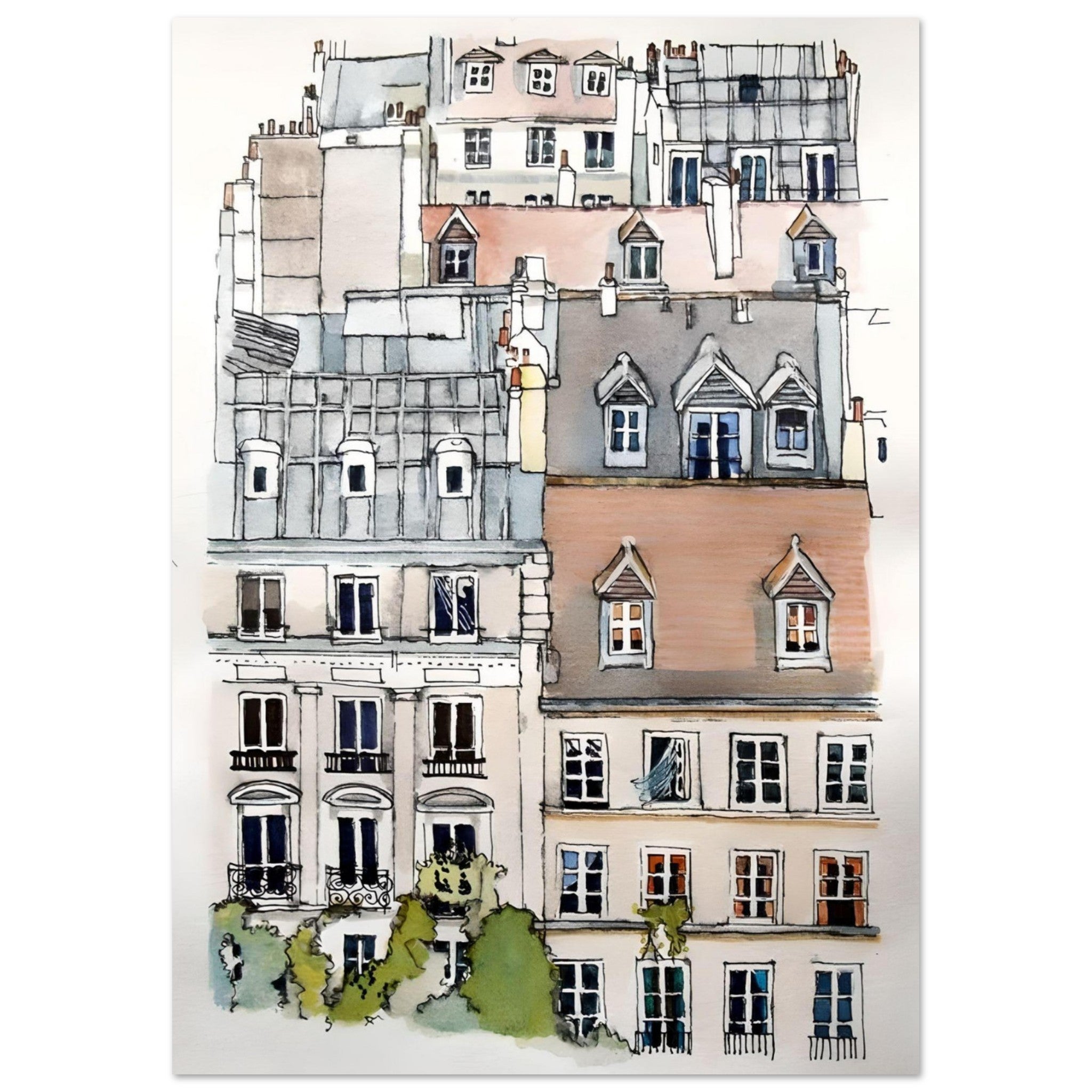Paris Street Scene, Houses in France - Print